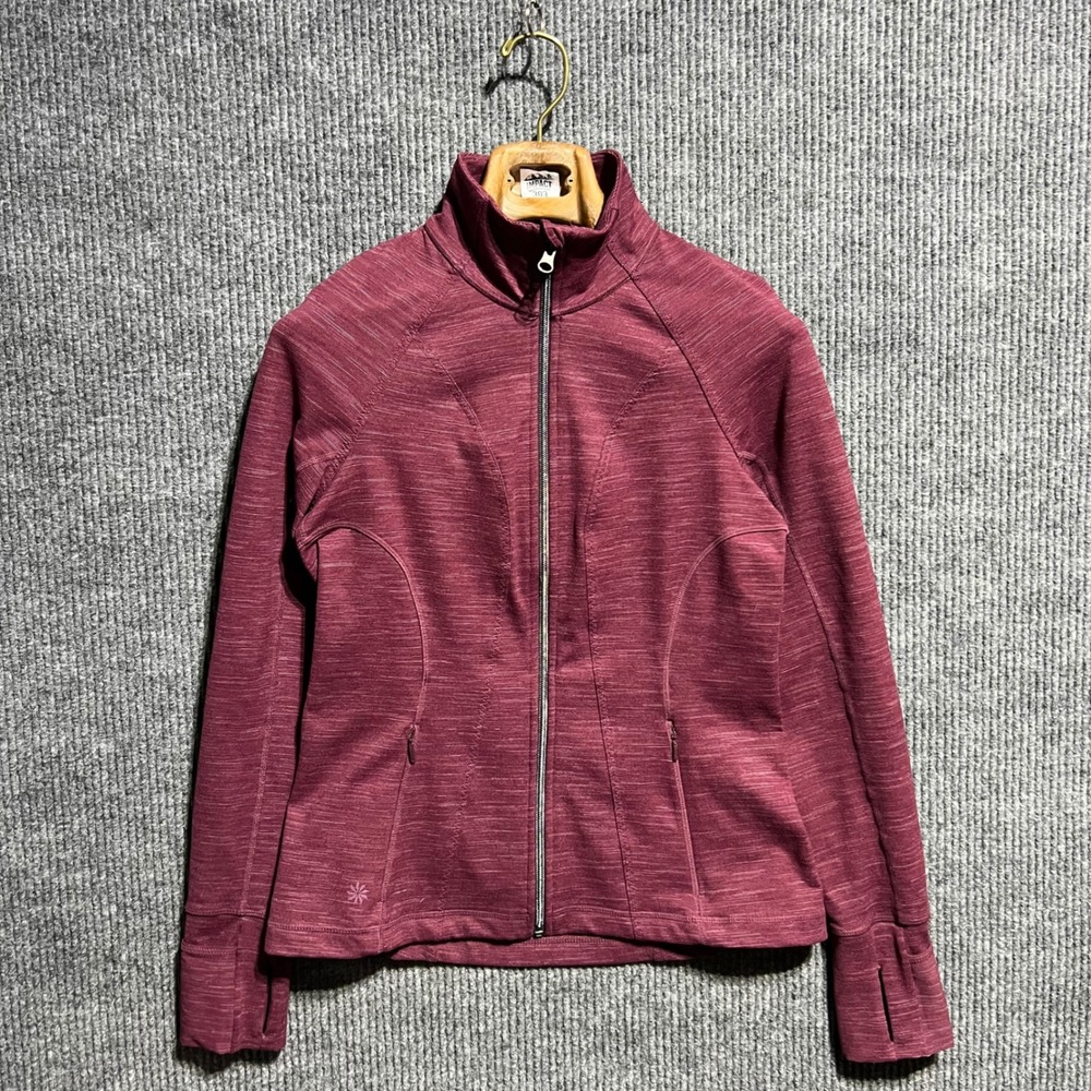 Athleta Striated Hope Full Zip Jacket Womens Small Burgundy Thumbhole Activewear